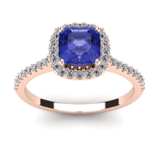 1 1/3 Carat Cushion Cut Tanzanite and Halo Diamond Ring In 14K Rose Gold