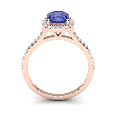 1 1/3 Carat Cushion Cut Tanzanite and Halo Diamond Ring In 14K Rose Gold