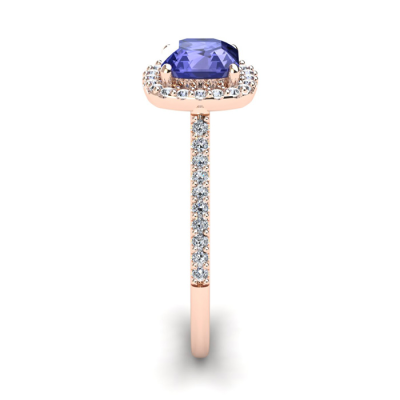 1 1/3 Carat Cushion Cut Tanzanite and Halo Diamond Ring In 14K Rose Gold