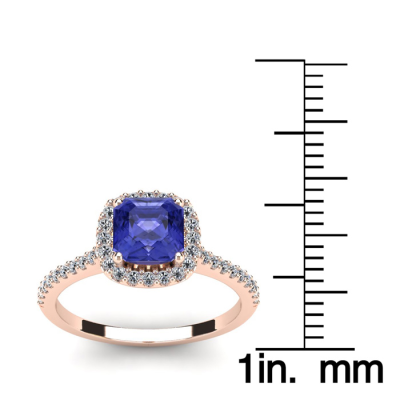 1 1/3 Carat Cushion Cut Tanzanite and Halo Diamond Ring In 14K Rose Gold