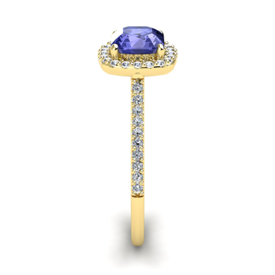 1 1/3 Carat Cushion Cut Tanzanite and Halo Diamond Ring In 14K Yellow Gold