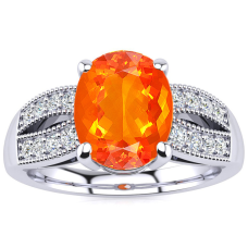 1 1/3 Carat Fire Opal and Diamond Ring In 14 Karat White Gold