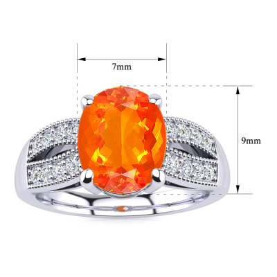 1 1/3 Carat Fire Opal and Diamond Ring In 14 Karat White Gold