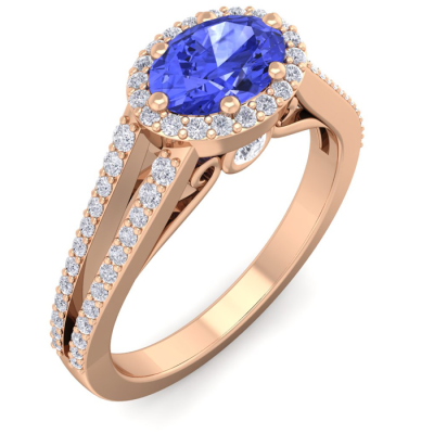 1 1/3 Carat Oval Shape Antique Tanzanite and Halo Diamond Ring In 14 Karat Rose Gold