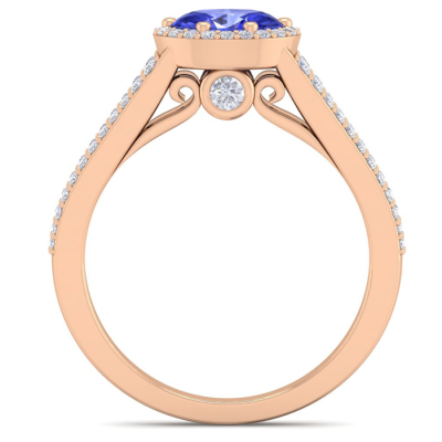 1 1/3 Carat Oval Shape Antique Tanzanite and Halo Diamond Ring In 14 Karat Rose Gold