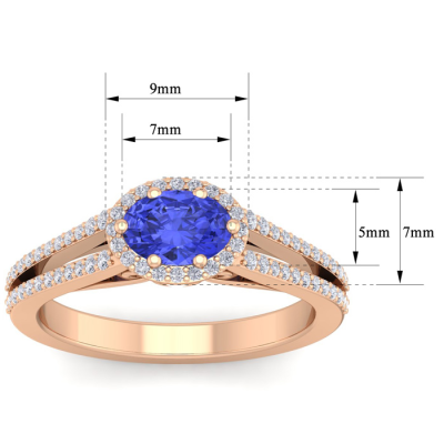 1 1/3 Carat Oval Shape Antique Tanzanite and Halo Diamond Ring In 14 Karat Rose Gold