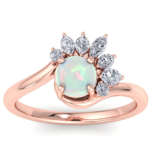 1 1/4 Carat Opal and Marquise Crown Halo Diamond Ring In 14K Rose Gold