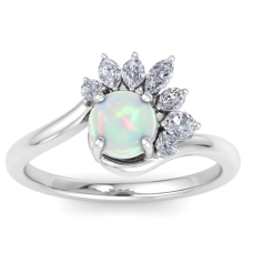 1 1/4 Carat Opal and Marquise Crown Halo Diamond Ring In 14K White Gold