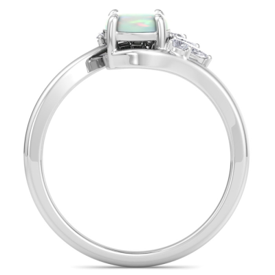 1 1/4 Carat Opal and Marquise Crown Halo Diamond Ring In 14K White Gold