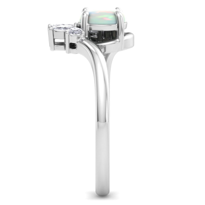 1 1/4 Carat Opal and Marquise Crown Halo Diamond Ring In 14K White Gold
