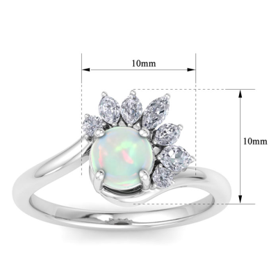 1 1/4 Carat Opal and Marquise Crown Halo Diamond Ring In 14K White Gold