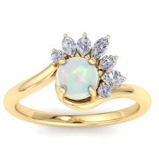 1 1/4 Carat Opal and Marquise Crown Halo Diamond Ring In 14K Yellow Gold