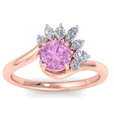 1 1/4 Carat Pink Topaz and Marquise Crown Halo Diamond Ring In 14K Rose Gold