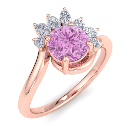 1 1/4 Carat Pink Topaz and Marquise Crown Halo Diamond Ring In 14K Rose Gold