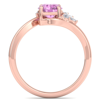 1 1/4 Carat Pink Topaz and Marquise Crown Halo Diamond Ring In 14K Rose Gold