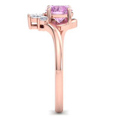 1 1/4 Carat Pink Topaz and Marquise Crown Halo Diamond Ring In 14K Rose Gold