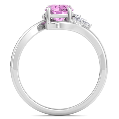 1 1/4 Carat Pink Topaz and Marquise Crown Halo Diamond Ring In 14K White Gold