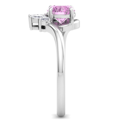 1 1/4 Carat Pink Topaz and Marquise Crown Halo Diamond Ring In 14K White Gold
