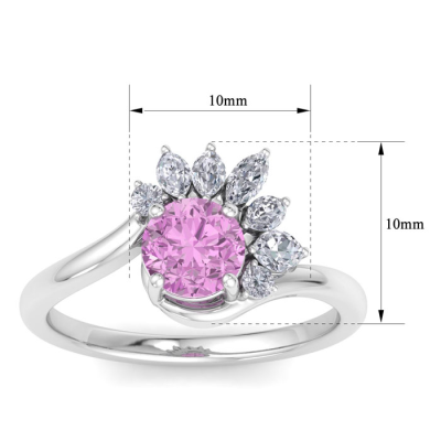 1 1/4 Carat Pink Topaz and Marquise Crown Halo Diamond Ring In 14K White Gold