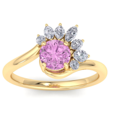 1 1/4 Carat Pink Topaz and Marquise Crown Halo Diamond Ring In 14K Yellow Gold
