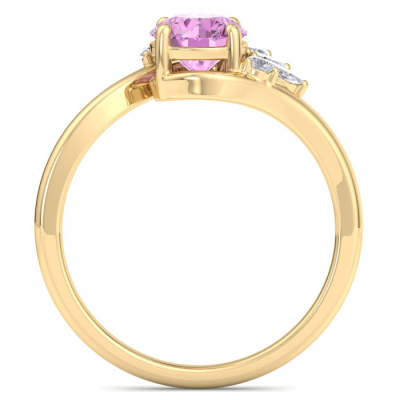 1 1/4 Carat Pink Topaz and Marquise Crown Halo Diamond Ring In 14K Yellow Gold