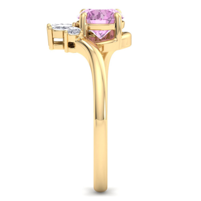 1 1/4 Carat Pink Topaz and Marquise Crown Halo Diamond Ring In 14K Yellow Gold