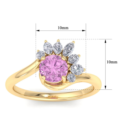 1 1/4 Carat Pink Topaz and Marquise Crown Halo Diamond Ring In 14K Yellow Gold