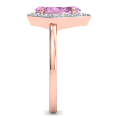 1 3/4 Carat Kite Shape Pink Topaz and Diamond Ring In 14K Rose Gold