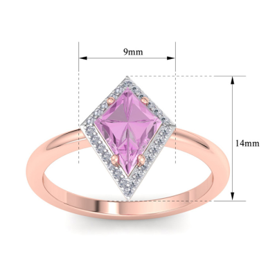 1 3/4 Carat Kite Shape Pink Topaz and Diamond Ring In 14K Rose Gold