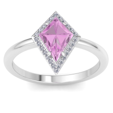 1 3/4 Carat Kite Shape Pink Topaz and Diamond Ring In 14K White Gold