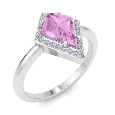 1 3/4 Carat Kite Shape Pink Topaz and Diamond Ring In 14K White Gold
