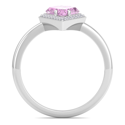 1 3/4 Carat Kite Shape Pink Topaz and Diamond Ring In 14K White Gold