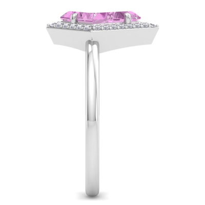 1 3/4 Carat Kite Shape Pink Topaz and Diamond Ring In 14K White Gold