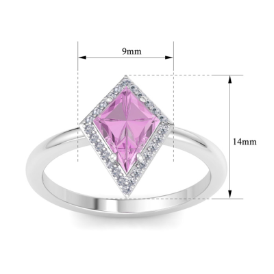 1 3/4 Carat Kite Shape Pink Topaz and Diamond Ring In 14K White Gold