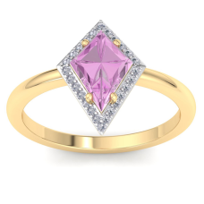 1 3/4 Carat Kite Shape Pink Topaz and Diamond Ring In 14K Yellow Gold
