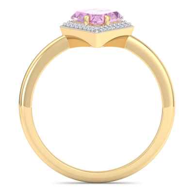 1 3/4 Carat Kite Shape Pink Topaz and Diamond Ring In 14K Yellow Gold
