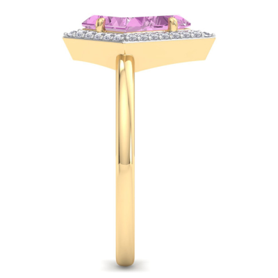 1 3/4 Carat Kite Shape Pink Topaz and Diamond Ring In 14K Yellow Gold