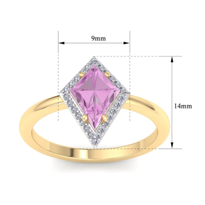 1 3/4 Carat Kite Shape Pink Topaz and Diamond Ring In 14K Yellow Gold