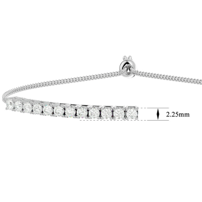 1 Carat Diamond Bolo Bracelet In 14 Karat White Gold, Adjustable 6-9 inches
