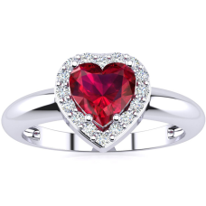 1ct Heart Shaped Created Ruby and Diamond Ring