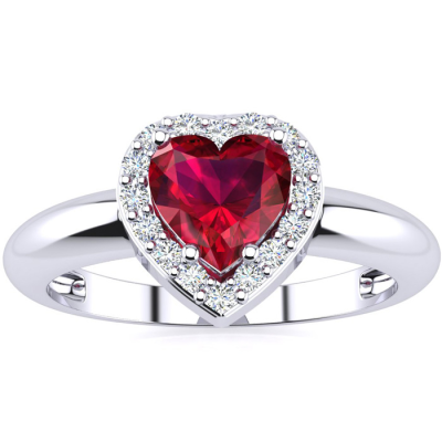 1ct Heart Shaped Created Ruby and Diamond Ring