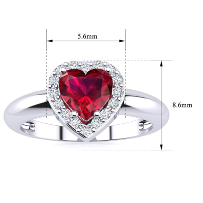 1ct Heart Shaped Created Ruby and Diamond Ring