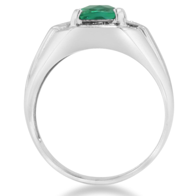 2 1/4ct Created Emerald and Diamond Men's Ring Crafted In Solid 14K White Gold
