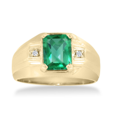 2 1/4ct Created Emerald and Diamond Men's Ring Crafted In Solid 14K Yellow Gold