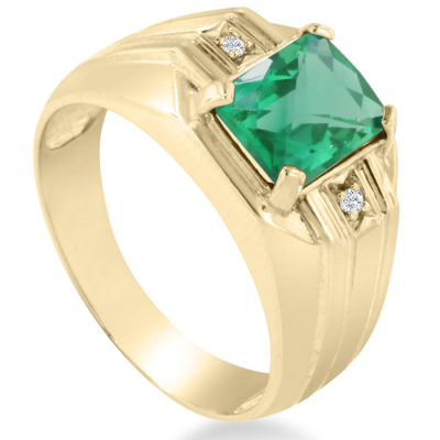 2 1/4ct Created Emerald and Diamond Men's Ring Crafted In Solid 14K Yellow Gold
