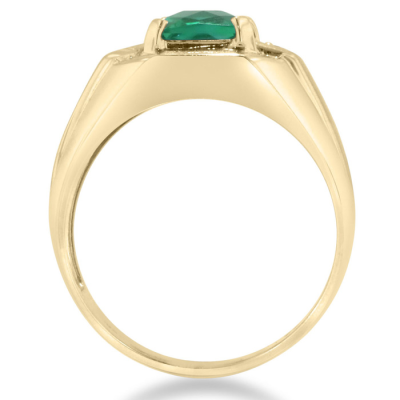2 1/4ct Created Emerald and Diamond Men's Ring Crafted In Solid 14K Yellow Gold
