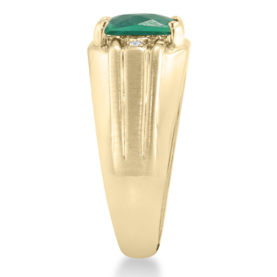 2 1/4ct Created Emerald and Diamond Men's Ring Crafted In Solid 14K Yellow Gold
