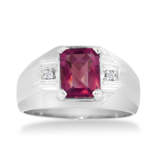 2 1/4ct Created Ruby and Diamond Men's Ring Crafted In Solid 14K White Gold