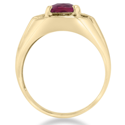 2 1/4ct Created Ruby and Diamond Men's Ring Crafted In Solid 14K Yellow Gold
