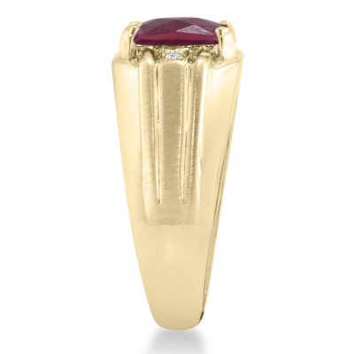 2 1/4ct Created Ruby and Diamond Men's Ring Crafted In Solid 14K Yellow Gold
